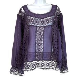 Jade Womens Boho Sheer Crochet Top Purple Size Extra Large Festival Fairy Dainty